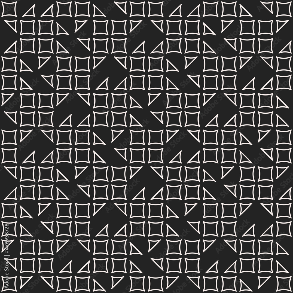 Poster White shapes in the form of a mosaic on a black background. Vector with simple shapes, sometimes repeating elements.