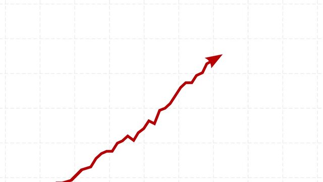 Charat arrow  still goes up seamless loop. Red and white. Graph rising fast. Business cartoon animation. Economy metaphor.