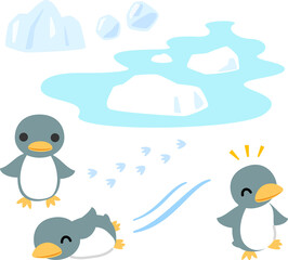 ペンギンのキャラクターと氷山