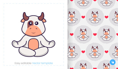 Seamless pattern with cartoon cow on white background. Can be used on packaging paper, cloth and others.