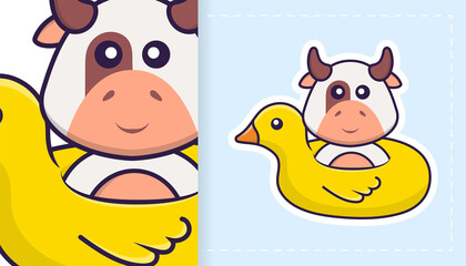 Cute cow mascot character. Can be used for stickers, patches, textiles, paper. Vector illustration