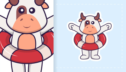 Cute cow mascot character. Can be used for stickers, patches, textiles, paper. Vector illustration
