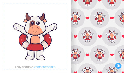 Seamless pattern with cartoon cow on white background. Can be used on packaging paper, cloth and others.