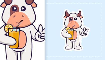 Cute cow mascot character. Can be used for stickers, patches, textiles, paper. Vector illustration