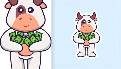 Fototapeta premium Cute cow mascot character. Can be used for stickers, patches, textiles, paper. Vector illustration