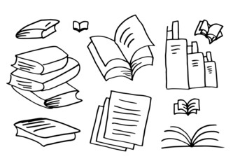 Book set in doodle style suitable for education content on white background.