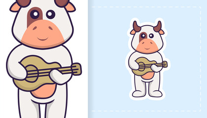 Cute cow mascot character. Can be used for stickers, patches, textiles, paper. Vector illustration