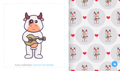 Seamless pattern with cartoon cow on white background. Can be used on packaging paper, cloth and others.