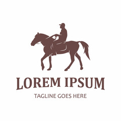 Man riding a horse vector illustration. Equestrian logo concept in simple and vintage style.