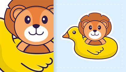 Cute lion mascot character. Can be used for stickers, patches, textiles, paper. Vector illustration