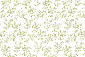 黄色のミモザの花柄の白背景の壁紙
