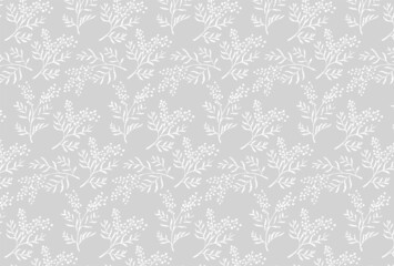 白のミモザの花柄のグレー背景の壁紙
