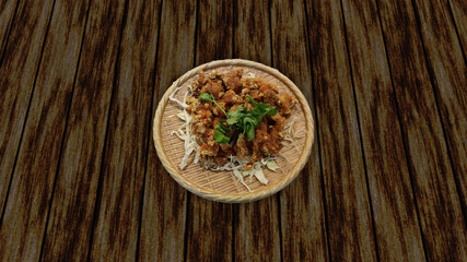 The Close up view of crispy fried breaded chicken bites in bowl