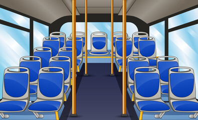 Empty bus interior with blue seats and bus handle © dreamblack46