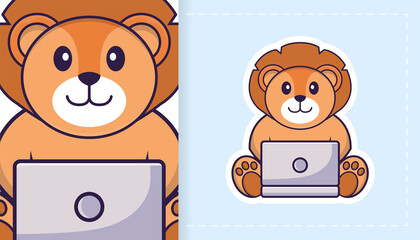 Cute lion mascot character. Can be used for stickers, patches, textiles, paper. Vector illustration