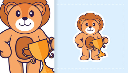 Cute lion mascot character. Can be used for stickers, patches, textiles, paper. Vector illustration