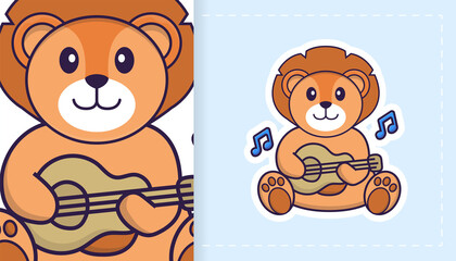 Fototapeta premium Cute lion mascot character. Can be used for stickers, patches, textiles, paper. Vector illustration