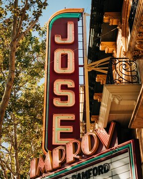 San Jose Improv Comedy Club Neon Sign, In Downtown San Jose, California