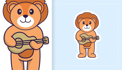 Cute lion mascot character. Can be used for stickers, patches, textiles, paper. Vector illustration