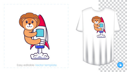 Cute lion character. Prints on T-shirts, sweatshirts, cases for mobile phones, souvenirs. Isolated vector illustration on white background.
