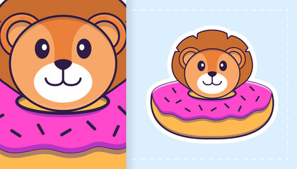 Fototapeta premium Cute lion mascot character. Can be used for stickers, patches, textiles, paper. Vector illustration