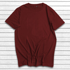 Mockup Of T-shirt Lay Flat On White Wooden Background