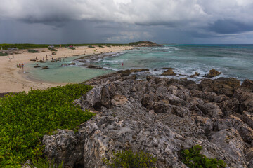 View of the rocky beach on the island/ Isla Mujeres, Mexico