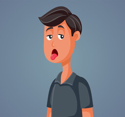 Frustrated Young Man Sticking Tongue Out Vector Cartoon