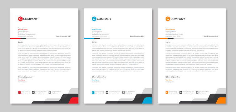 Minimalist style corporate business letterhead template design with abstract geometric vector shape. Modern & professional office identity or branding stationary illustration with logo & icon.     