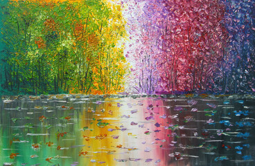Magical riverside rainbow forest