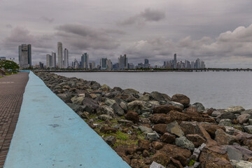 Panama City skyline and the Panama Bay.