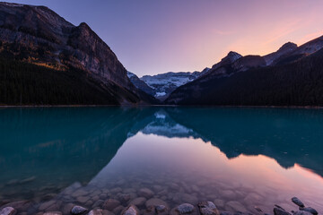 Fototapeta na wymiar Sunrise Scene in the Canadian Rockies at Lake Louise Banff Canada