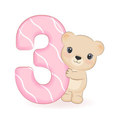Cute Little Bear, Happy Birthday 3 years old