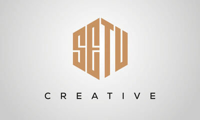 creative polygon SETU letters logo design, vector template