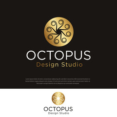 Premium simple gold color Octopus tentacle icon illustration design logo.symbol,template