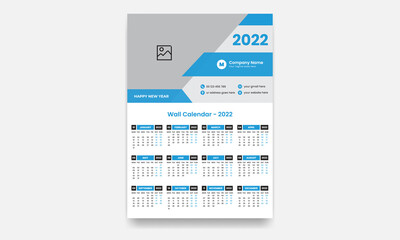 2022 wall calendar template design with rectangle and triangle layout vector
