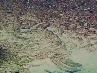 Beautiful abstract patterns on the sand at rocky beach.