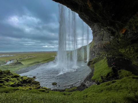 Beautiful aerial footage of the Seljalandsfoss and Gljufrabui waterfalls in Iceland on summer