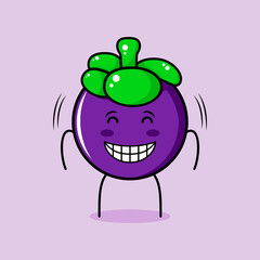 cute mangosteen character with smile and happy expression, close eyes and smiling. green and purple. suitable for emoticon, logo, mascot and icon
