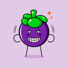 cute mangosteen character with smile and happy expression, sparkling eyes and smiling. green and purple. suitable for emoticon, logo, mascot and icon