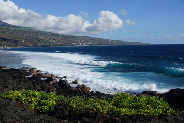 panoramic view of rocky beach and sea on the tropical island of la réunion france