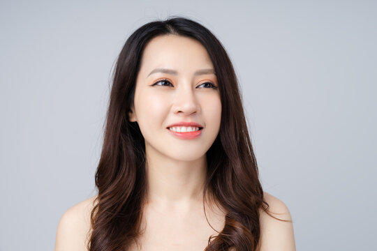 beautiful asian girl portrait, isolated on white background