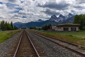 Fototapeta na wymiar Canadian Pacific Railway Line Crossing Town of Canmore