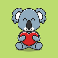Cute koala hugging love heart cartoon icon illustration