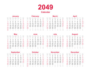 Calendar 2049 - 12 months yearly calendar - calendar planner template