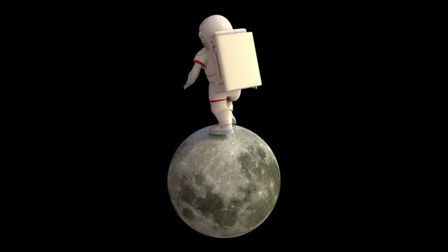 Astronaut moonwalk on the moon - 3d render looped with alpha channel.