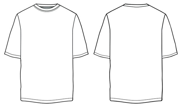 Plain White T Shirt Mens, Womens Unisex Crew Neck Short Sleeve T Shirt Front And Back View Drawing Vector Illustration