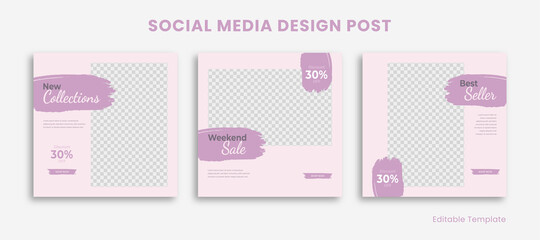 Set of Editable Template Social Media Instagram Design Post with Rectangle Frame and Brush. Suitable for Post, Sale Banner, Ads, Advertising, Promotion Product, Fashion, Beauty, Offer, Business Page,