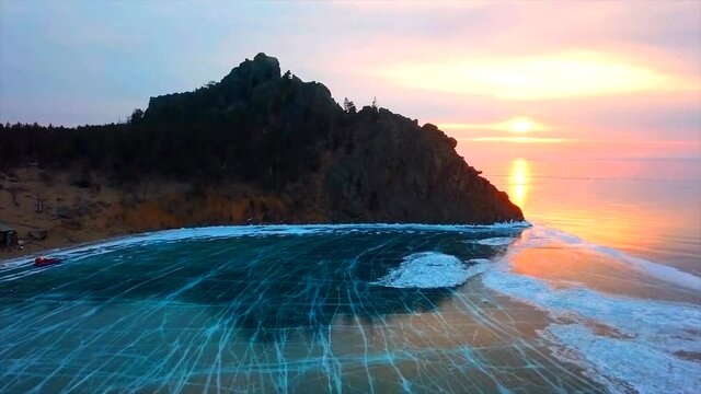 Sunset at Baikal Lake 4K, video footage