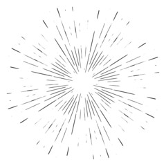 Light rays sunburst, hand drawn retro Sunbeam, grunge explosion element. Vintage linear radial design frame. 